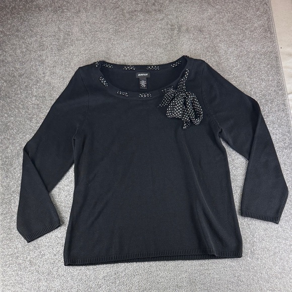 Avenue Tops - Avenue Long Sleeve Shirt Blouse Black Bow Womens 14 16 Scoop Neck Work Business
